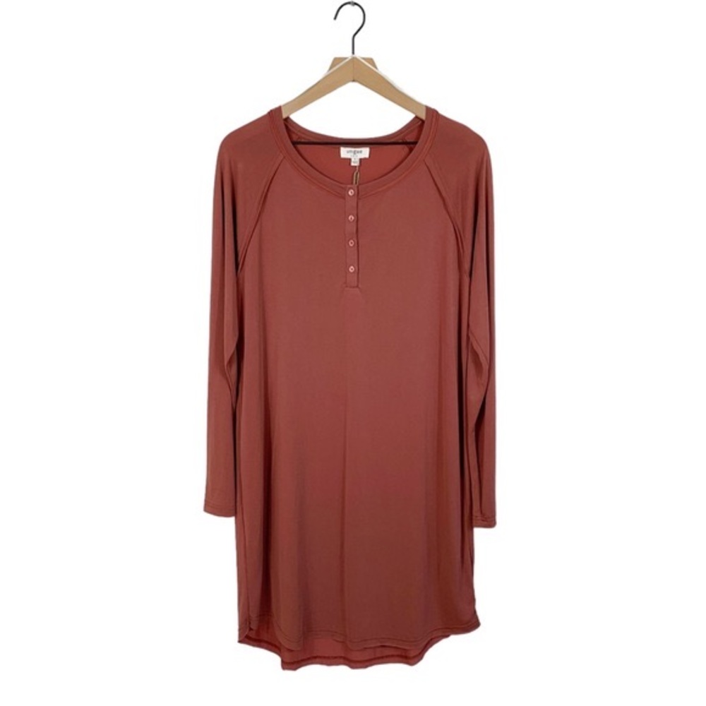 Umgee Terra Cotta Raw Edge Modal Shirt Dress